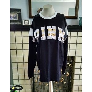 NEW VS PINK Bling Ringer Campus Long Sleeve Tee